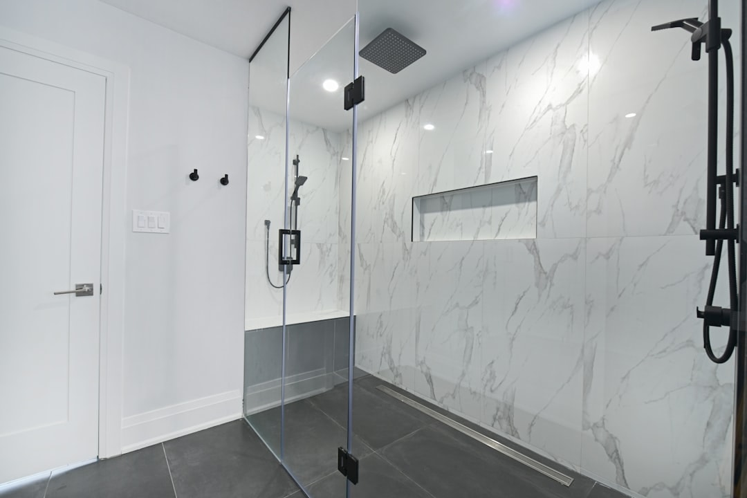 Modern bathroom with glass shower enclosure